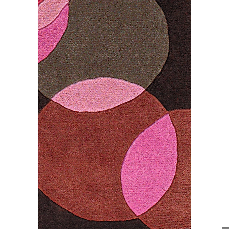 Tapis à motif de cercles géométriques en laine brun, rose, gris et orange estompé à la main Osteen Authentic, Brun/Rose/Gris