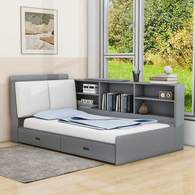 Ruthia Twin 2 Drawers Upholstered Platform bed with Headboard and Shelves