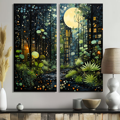 Green Yellow Urban Jungle II - Modern Wall Art Set Of 2