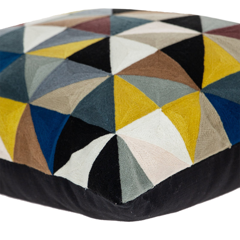 Coussin décoratif à fermeture à glissière géométrique 100% coton noir et jaune 20 po x 20 po