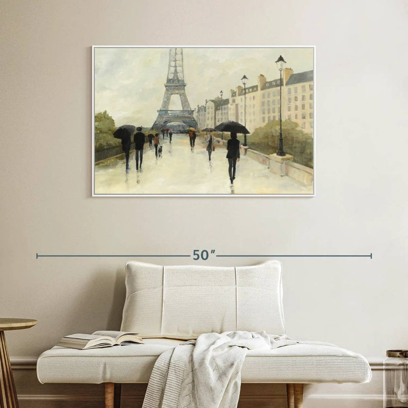 Eiffel sous la pluie, Cadre flottant blanc, 40 po x 27 po