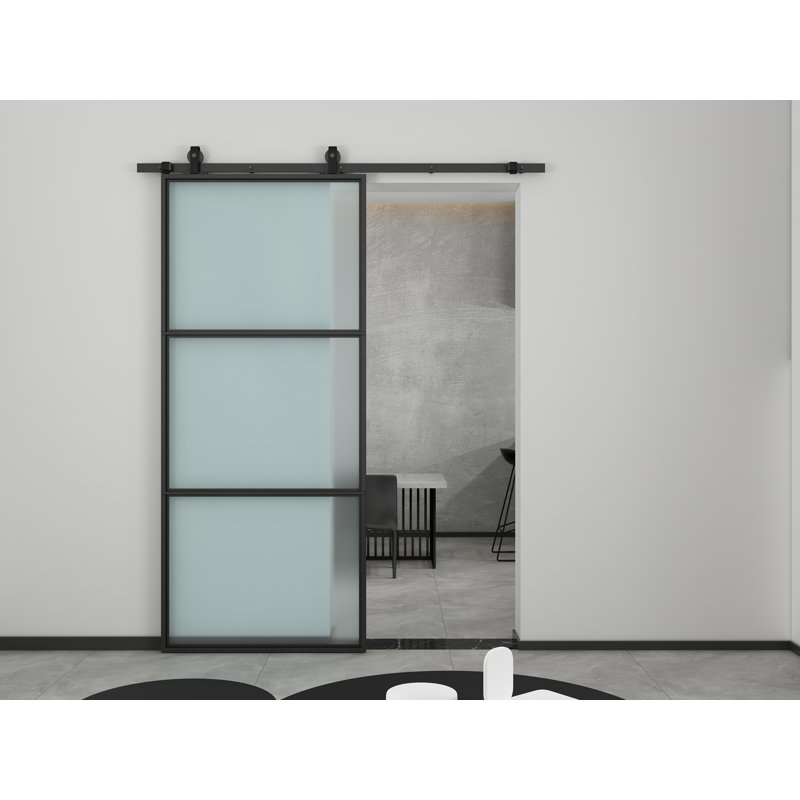 Porte de grange en verre avec quincaillerie d'installation, Givré, H 84 po x l 42 po