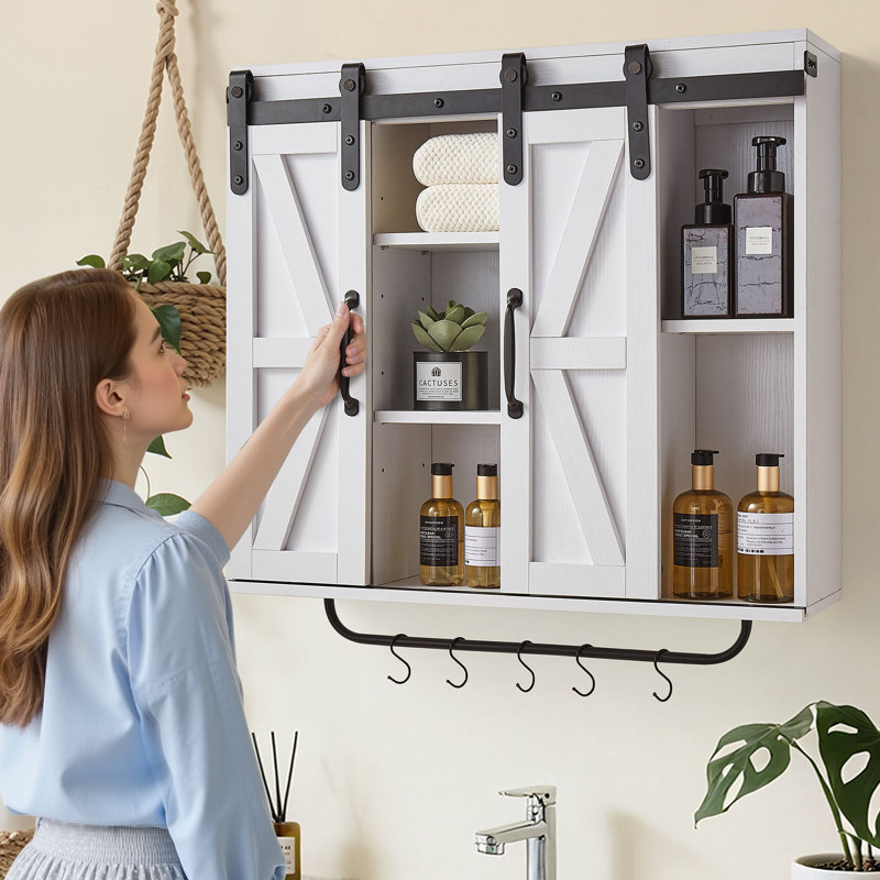 Bathroom Wall Cabinet Medicine Cabinet with Tower Bar and 2 Doors White