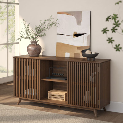 Mid-Century Modern 59" Solid Wood Sideboard/TV Stand with Slat Doors