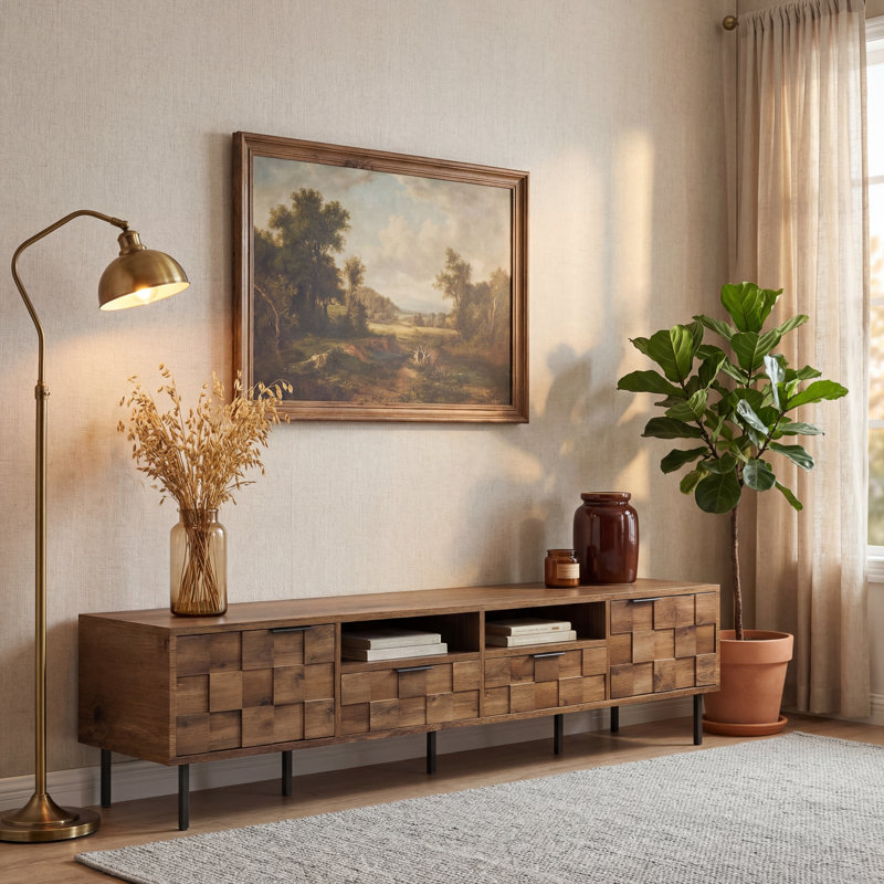 Mid-Century Modern 78.7" Width Entertainment Center, TV Stand For Tvs Up To 85", Natural