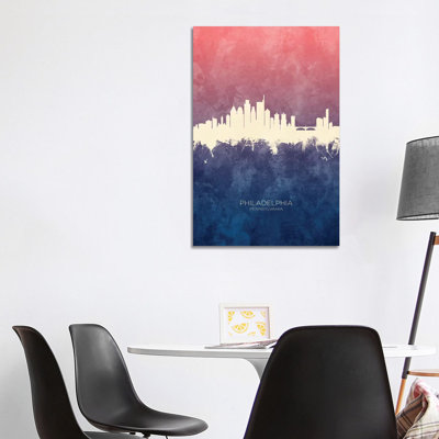 Philadelphia Skyline Blue Rose by Michael Tompsett - 1 Piece Wrapped Canvas Wall Art