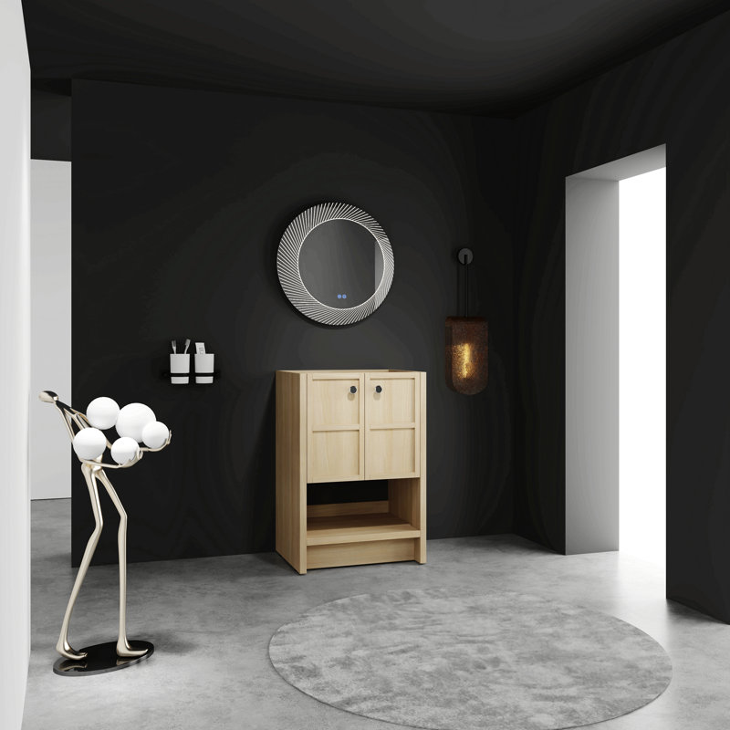 Bathroom Vanity With Vessel Sink, Wall-Mounted Floating White Rectangular Acrylic Integrated Basin Without Faucet, Striped Shelves Layer, Natural Woodgrain Colour