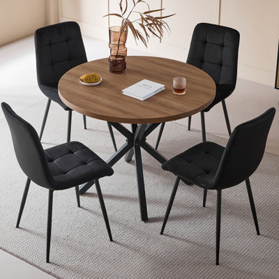 4 - Person Dining Set - Nordic Round Dining Table Set with 4 Upholstered Chairs - Metal legs - 4 - Person Dining Set - Nordic Round Dining Table Set With 4 Upholstered Chairs - Metal Legs