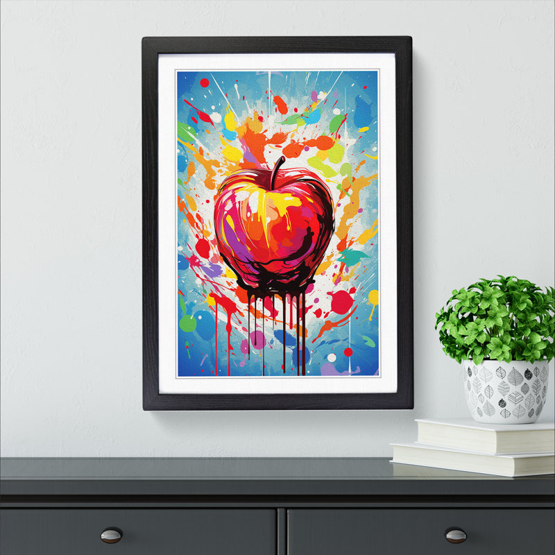 XYZ-FRM-V1223-1828 Apple Abstract - Single Picture Frame Print on Wood, Black, 64cm H x 46cm W, Black Framed