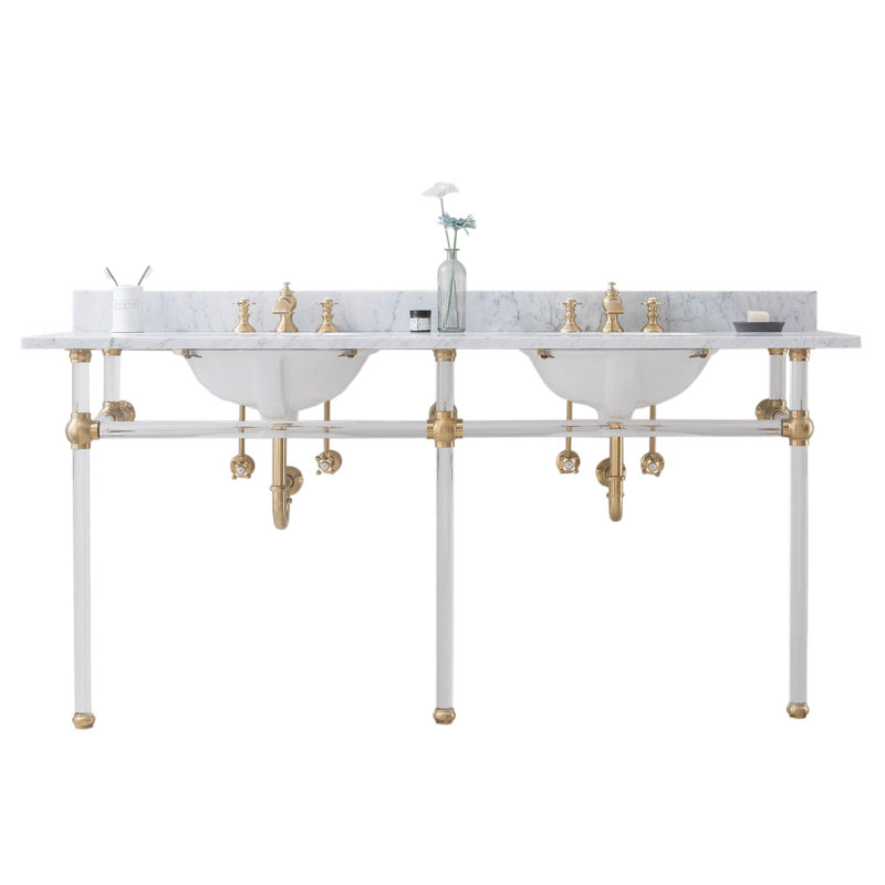 Empire Stone Oval Console Bathroom Sink with Faucet and Overflow, Satin Brass