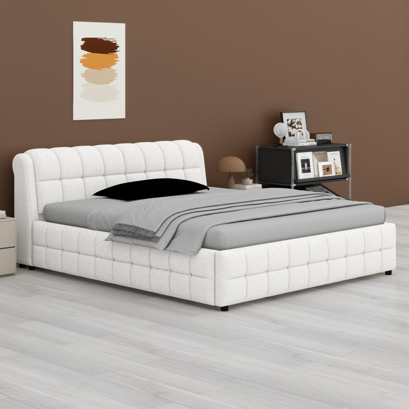 Lit plateforme tapissier élégant pour chambre à coucher, Blanc