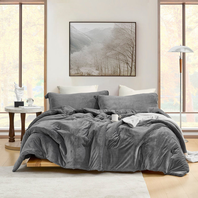 Ensemble d'édredon surdimensionné Coma , Gris, Édredon pour très grand lit + 2 taies décorativ
