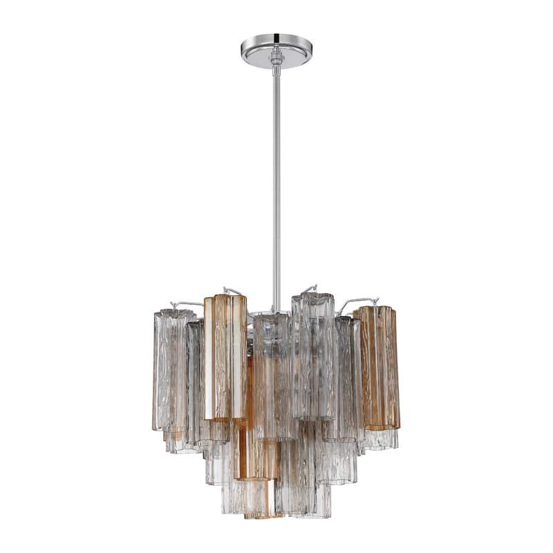 Arras Dimmable Tiered Chandelier, 13.75" H x 17.75" W x 17.75" D, Gray/Yellow, Polished Chrome