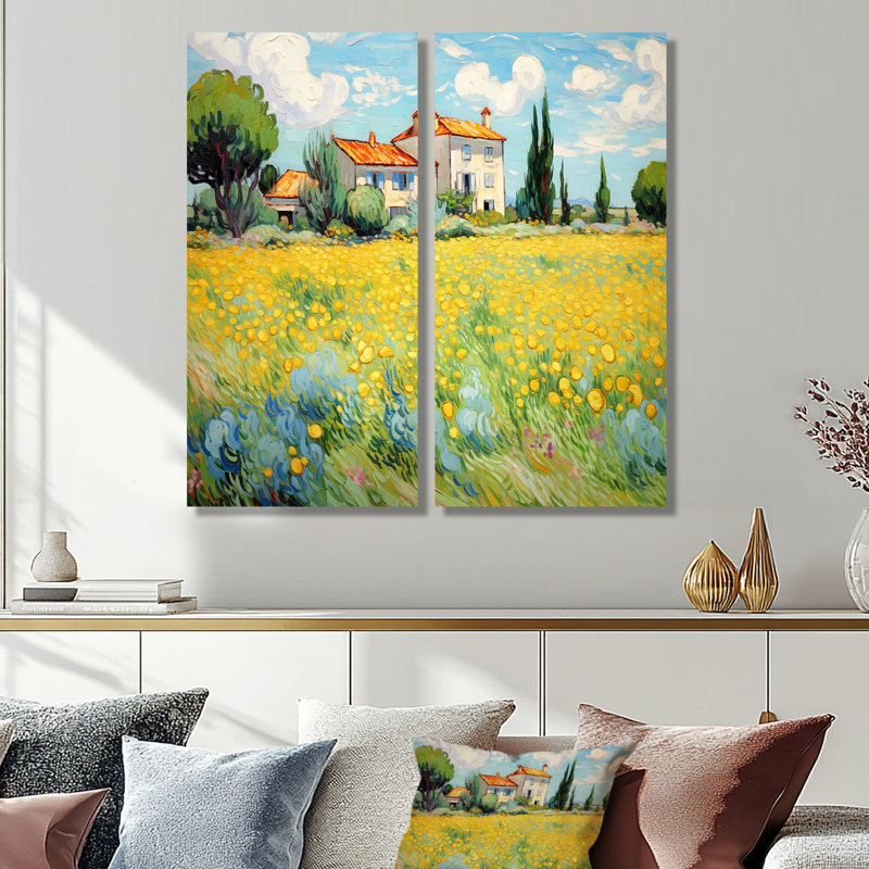 Vangogh, la maison jaune à Arles I - Art mural traditionnel 2 panneaux, 32" H x 32" W, Wrapped Canvas, Does Not Apply