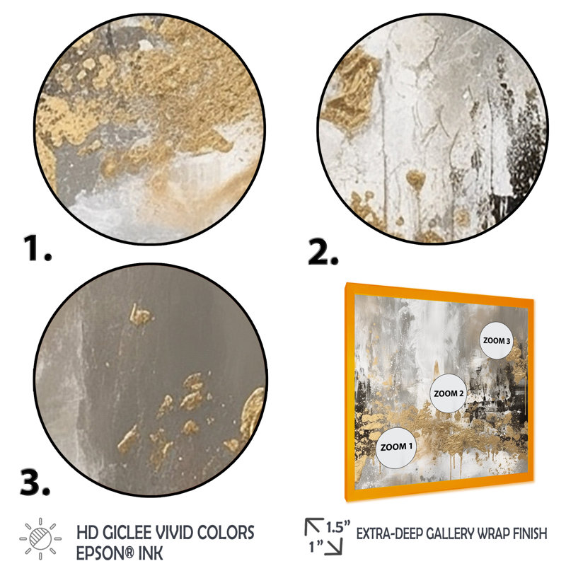 Demetry Modern Golden Abstract - Art mural abstrait, H 16 po x l 16 po, Impression encadrée, Doré