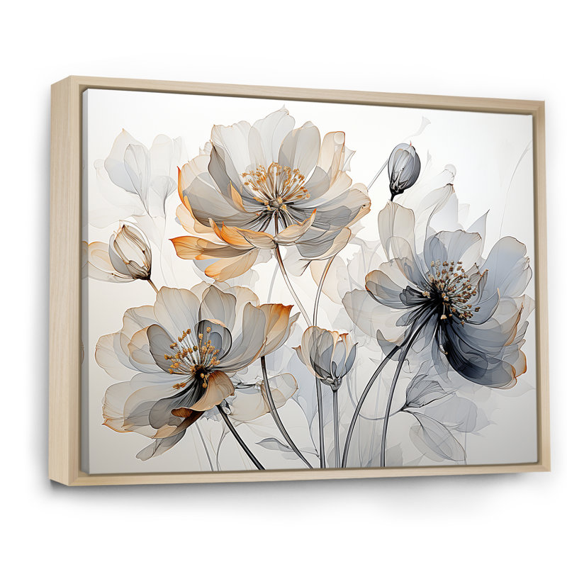 Minimaliste, tulipes blanches et grises Grace I - Tulipes, art mural, H 34 po x l 44 po x P 1,5 po, Cadre naturel flottant