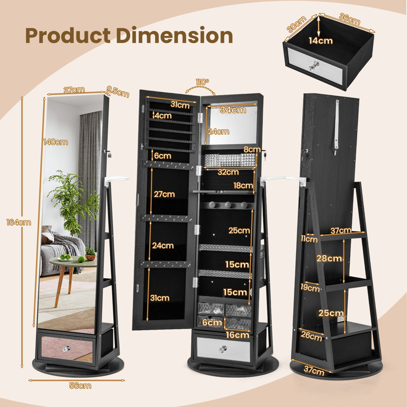 Freestanding Jewelry Armoire, Black