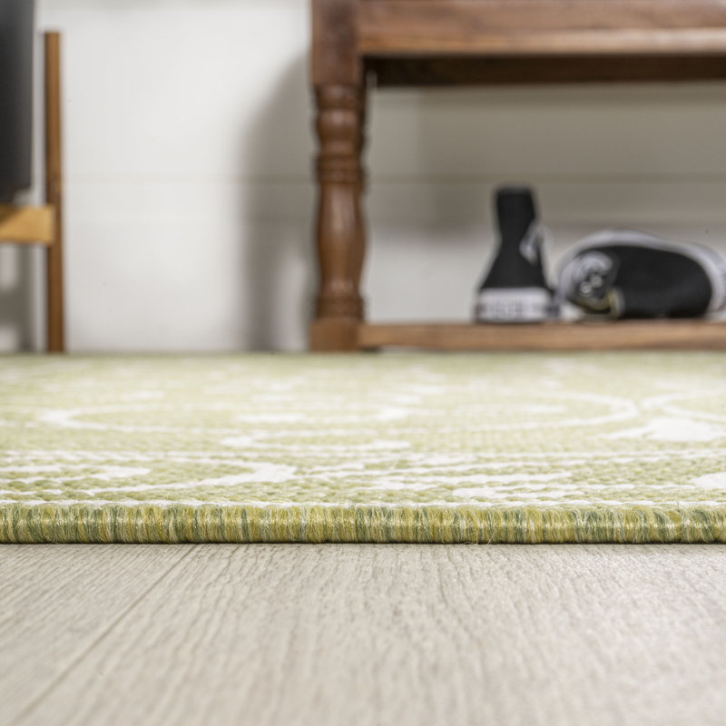 Dauphinais Vintage Filigree Textured Weave Green/Cream Indoor/Outdoor Rug, Rectangle 3'1" x 5'
