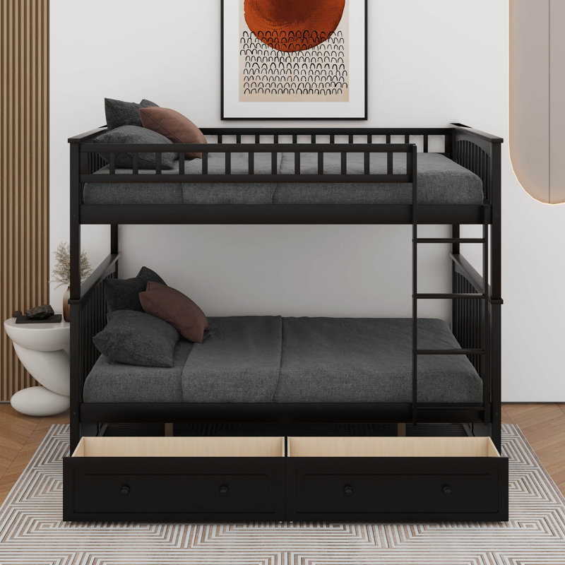 Lit superposé double au-dessus de double avec tiroirs, lits convertibles, Espresso
