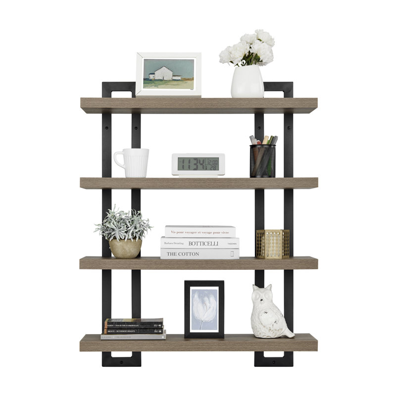 Machiko Wide 4-Tier Floating Wall Shelf, Walnut
