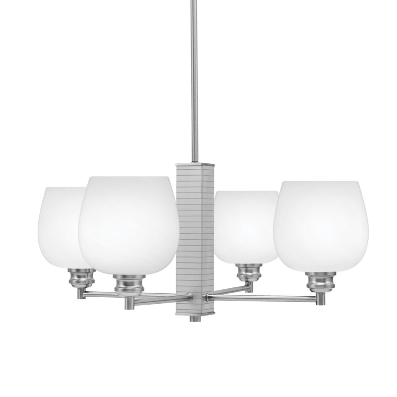 Lustre à 4 lumières Edge avec verre en marbre blanc de 6 po, Nickel brossé