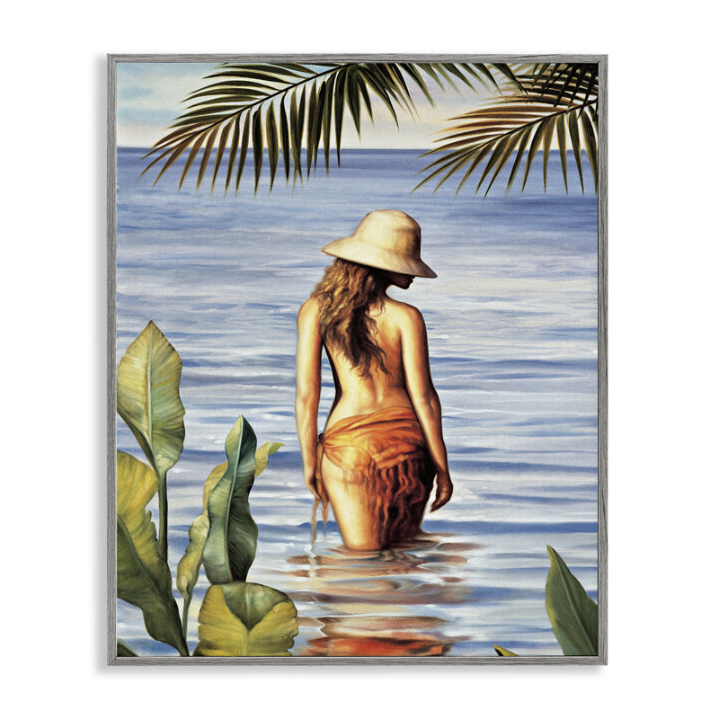 «Woman Wading Beach», art de la giclée encadrée par Migdalia Arellano bf-304, Estampe numérique Farmhouse, H 14 po x l 11 po