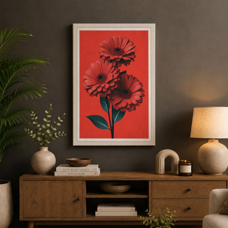 Stacked Daisy Stem Botanical - Wrapped Canvas, 36x24 - 91.4 x 61.0 cm, Black Border