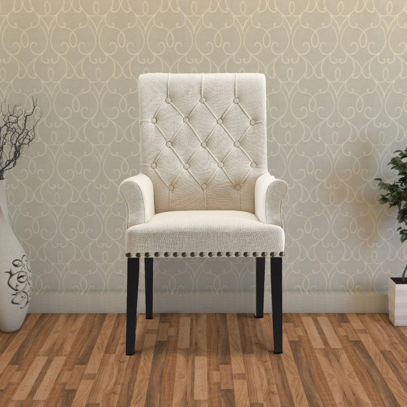 Millville 19.5'' H Tufted Upholstered Armchair, Beige, Smokey Black