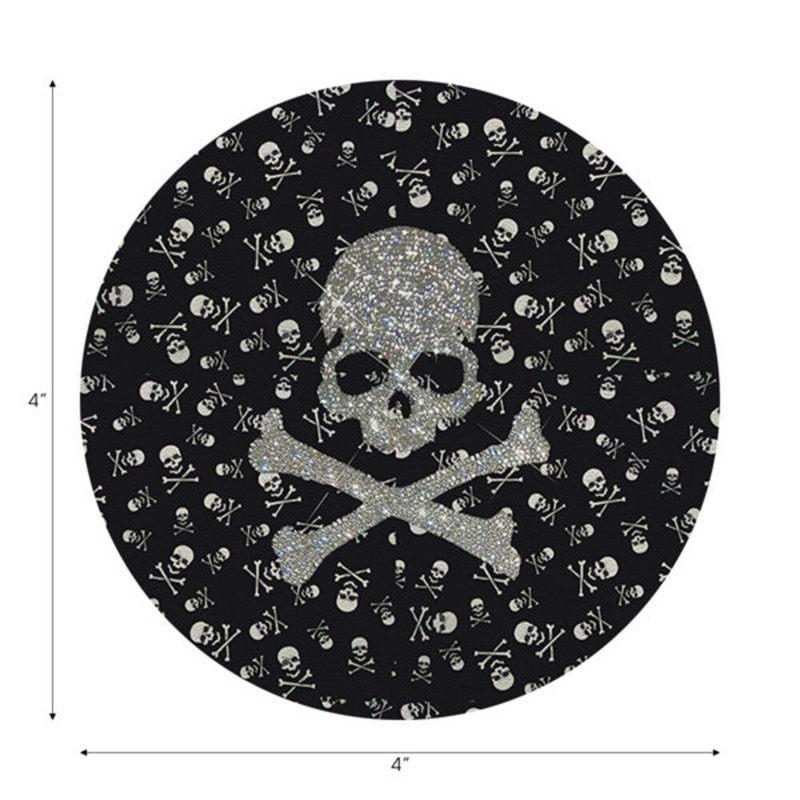 Crossbones Large Black Vegan Leather Round Coasters