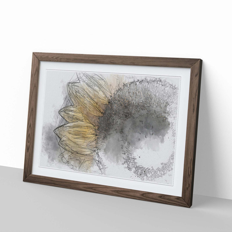 Yellow Sunflower Rising in Abstract - Picture Frame Graphic Art Print, 35cm H x 50cm W x 2cm D, Walnut