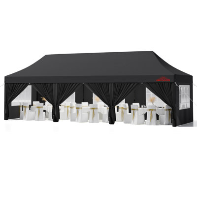 15 ft. W x 10 ft. D Foldable Party Tent – Canopy, Vendor Tent, with Removable Clear Window Side Curtains and Storage Bag with Wheels