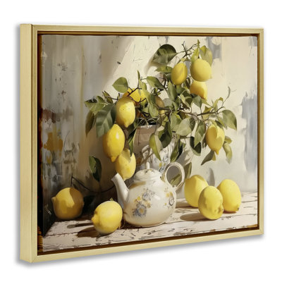 Cadre flottant Lemon Still Life avec théière, design par LSR Design Studio