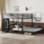 Structure de lit superposé grand sur grand avec garde-robe intégrée, lit superposé en métal avec bureau et chaises de rangement, noir