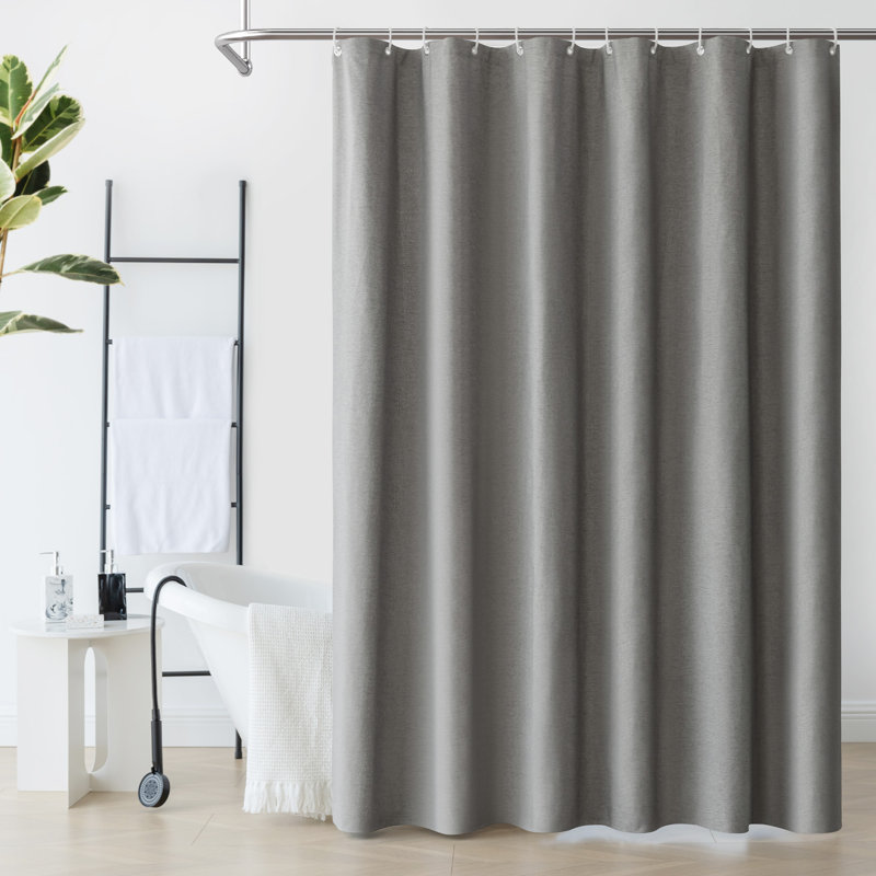 Ensemble de rideau de douche et crochets en lin texturé, Gris