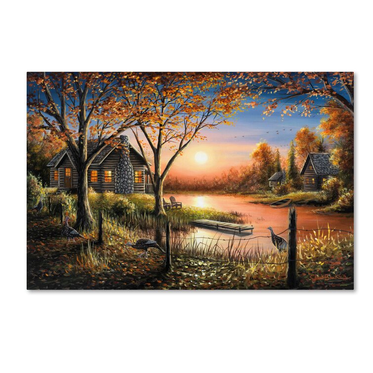 Round Canvas Wall Art Painting Titled: Still lake at dusk, Sizes Available