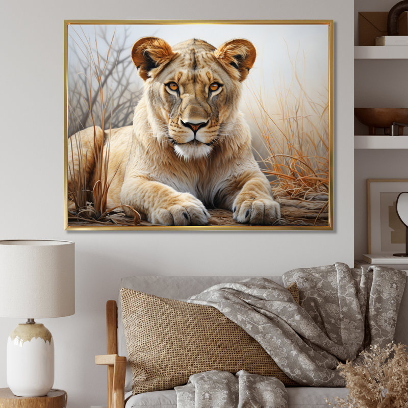 Africa Lioness Power I On Canvas Print, Gold Floater Framed, 24" H x 32" W x 1" D