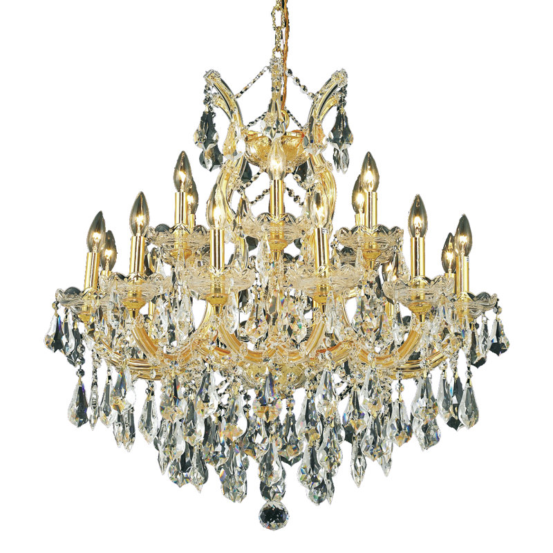 Lustre étagé de style bougie à 19 lumières Stockard, Or / teck doré (fumé) / coupe royale