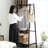 Coat Rack with Shelves, Black Solid Oak Wood &amp; Rattan Standing Garment Rack | Black | Solid Wood