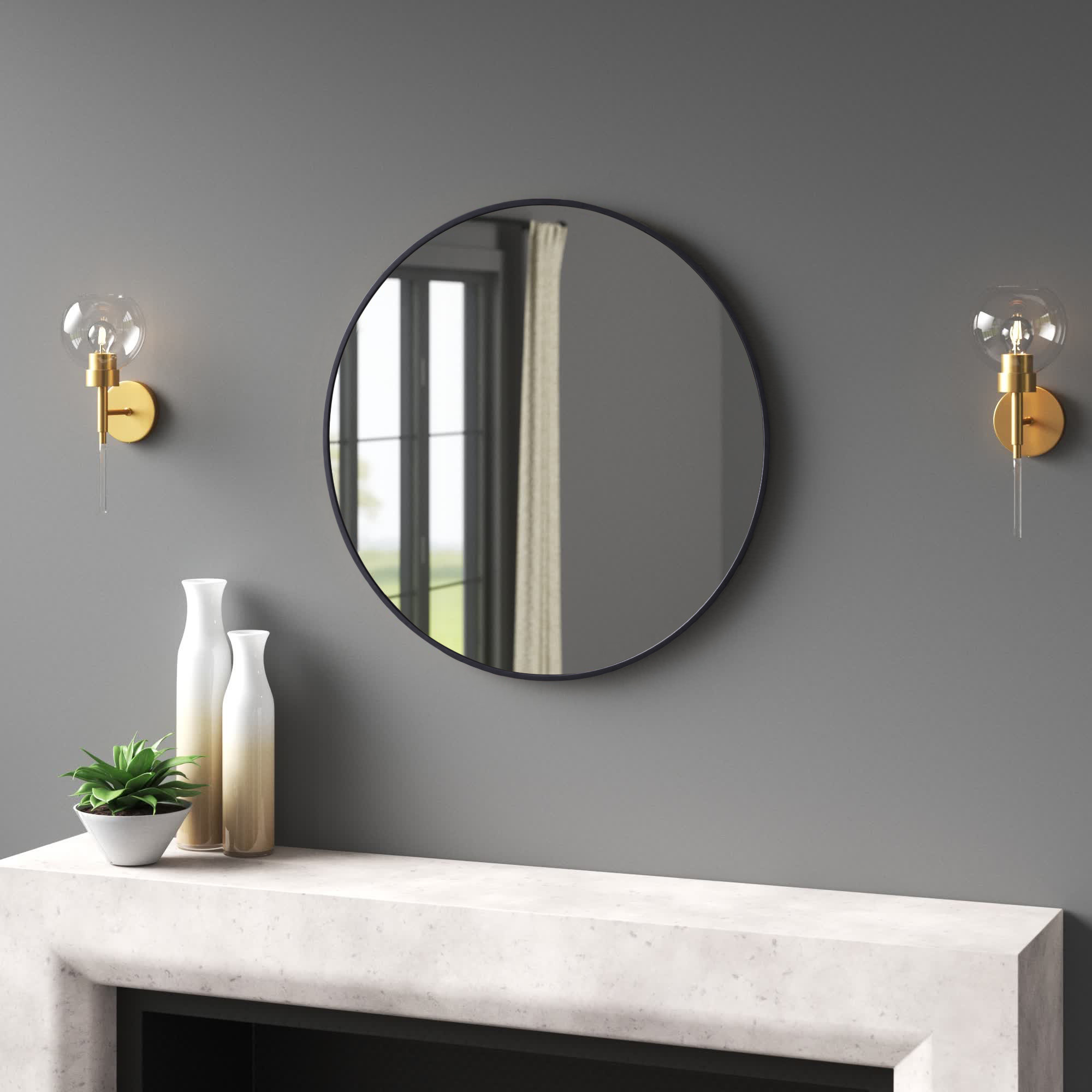 Esme Plastic Decorative Round Wall Mirror in Black in 2023