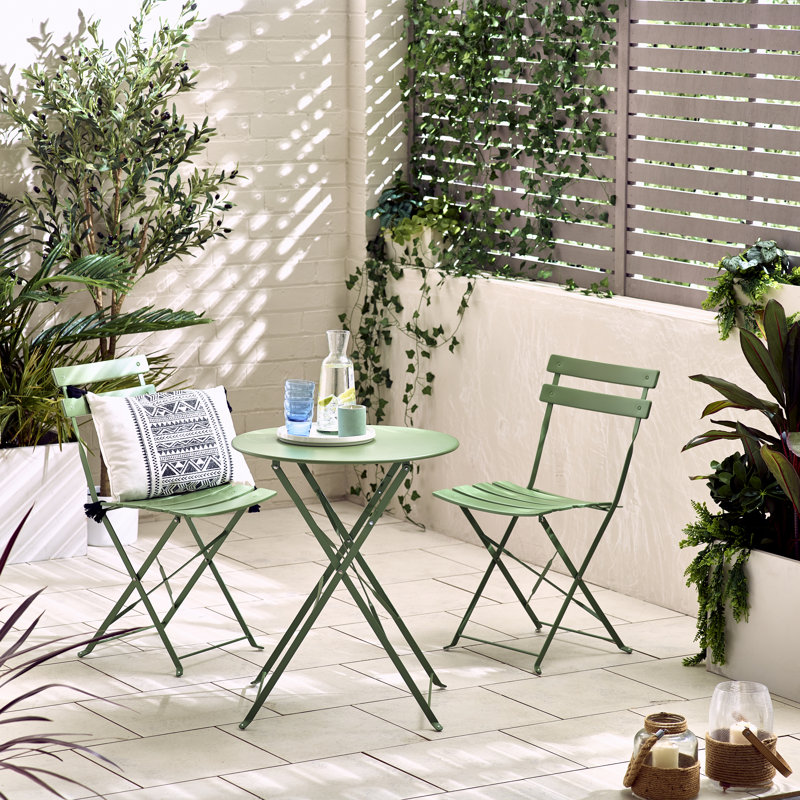 Laster Garden Dining Table Set With 2 Matching Dining Chairs - Patio Bistro Set for Modern Garden, Green