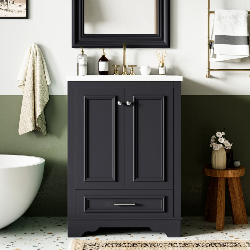 Armoire de salle de bain 24 po avec lavabo en céramique, Blue Grey