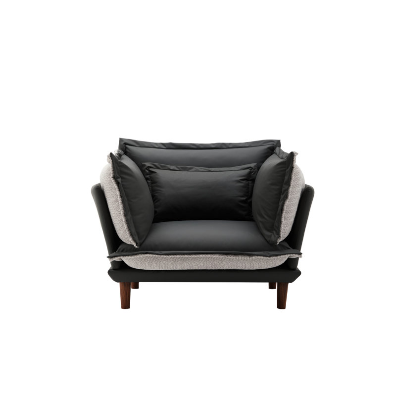 Chaise surdimensionnée en tissu gris-bleu doux, assise large, base stable,