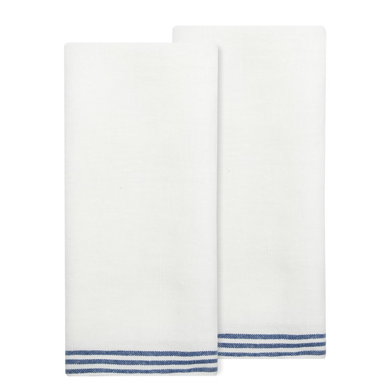 Torchon rayé en lin Gil, Blanc / bleu