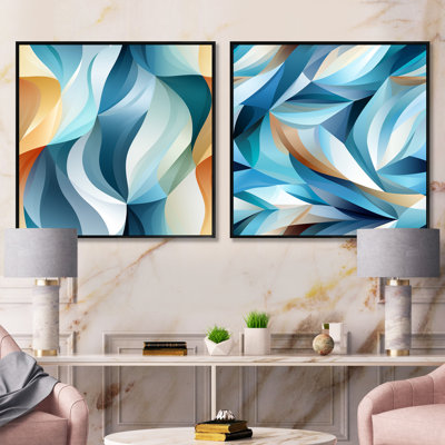 «Blue Geometric Wave Tranquility - Abstract Collages Square», ensemble de 2