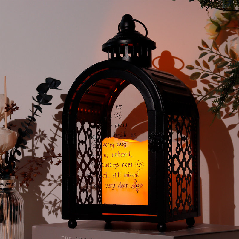 Trinx 11''H Memorial Remembrance Lantern with Commemorative Poems, Black