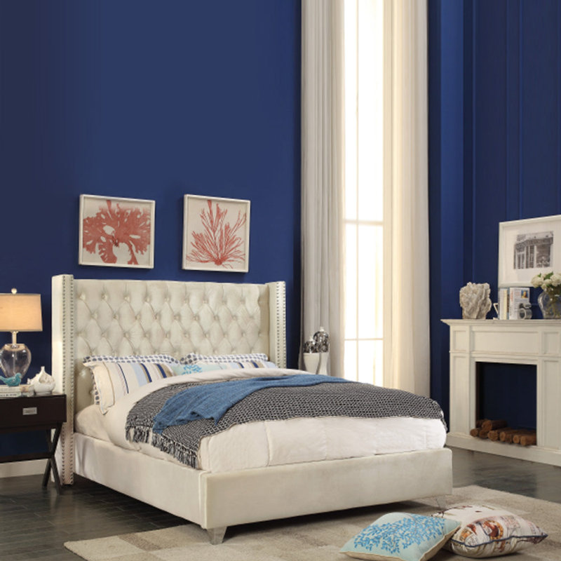 Upholstered Wingback Bed, Creme, Queen