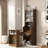 Mid-century Multi-use Extenable Cabinet Desk With Storage Peg Board, Storage Cabinet With Sliding Glass Doors, Led Light, Free Cat Cushion And Cat Toy
