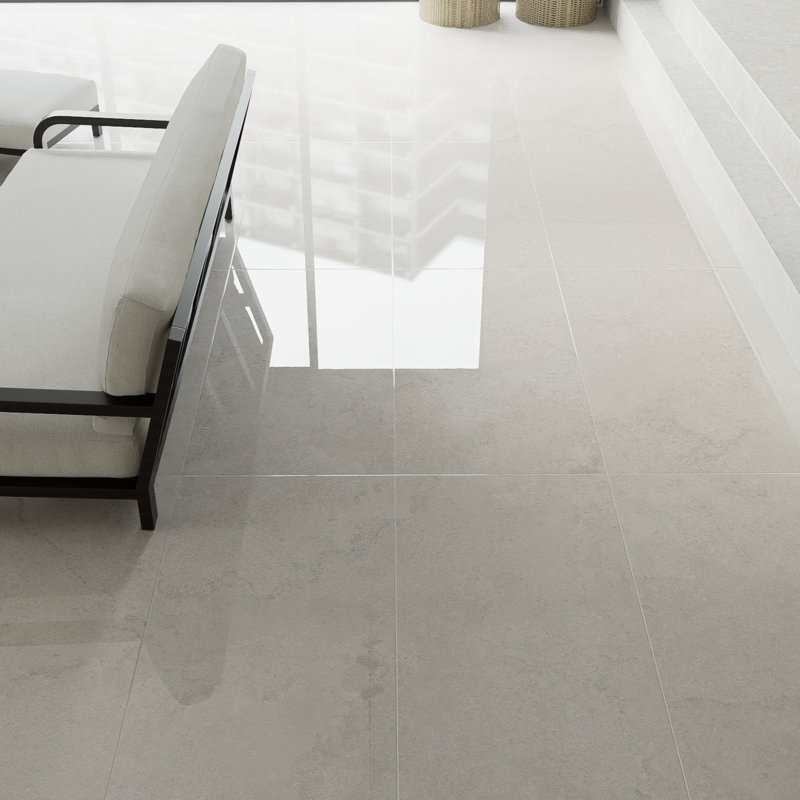 Nebula 24" x 48" Concrete Look Polished Porcelain Tile, Silver Gray