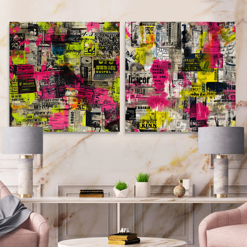 CZETLI - Ensemble de 2 reproductions d'art abstrait en acrylique sur verre, H 36 po x l 73 po