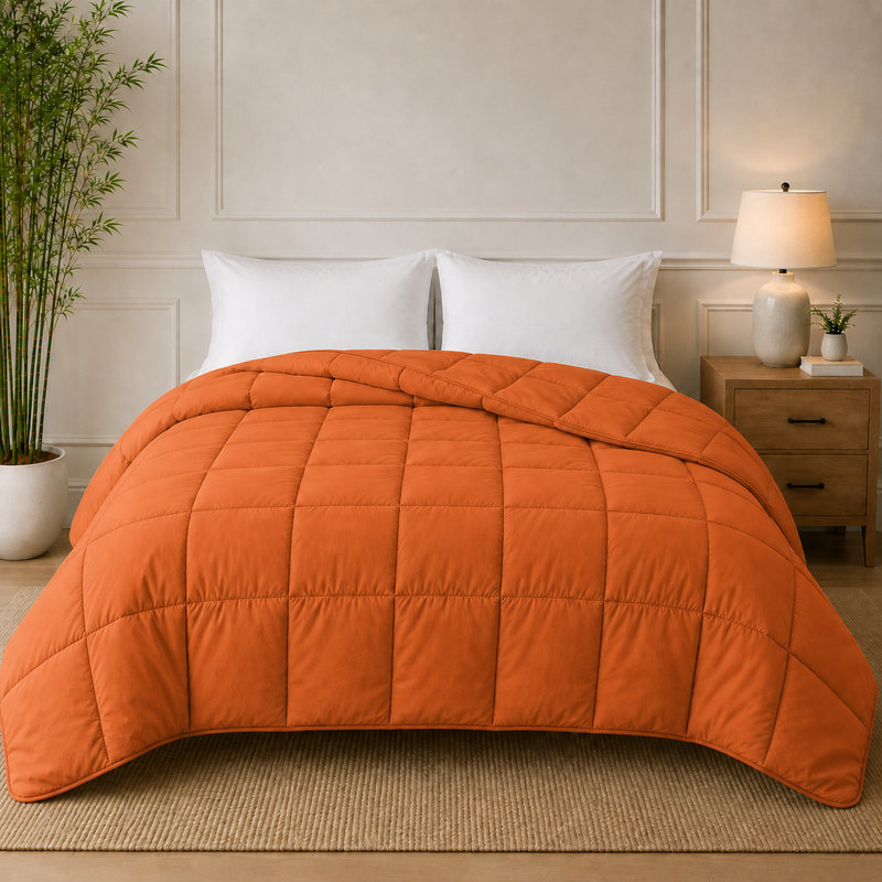 Édredon en duvet de bambou réversible toutes saisons avec bourre en duvet synthétique, Grand lit, Marine / gris pâle